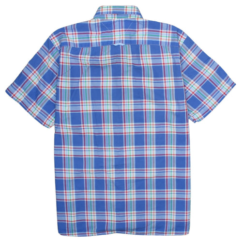 Tommy Hilfiger Men's Blue Plaid Cotton Short Sleeve Shirt L Slim Fit