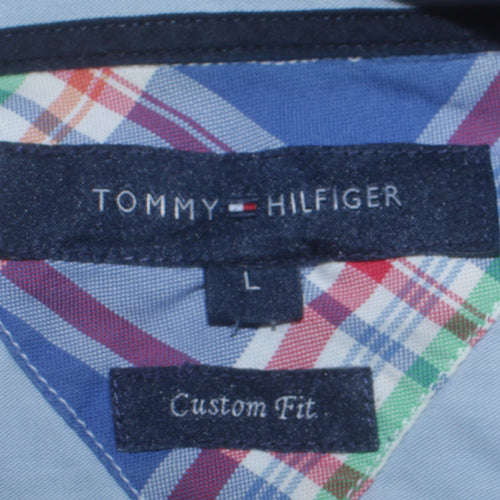 Tommy Hilfiger Men's Blue Plaid Cotton Short Sleeve Shirt L Slim Fit