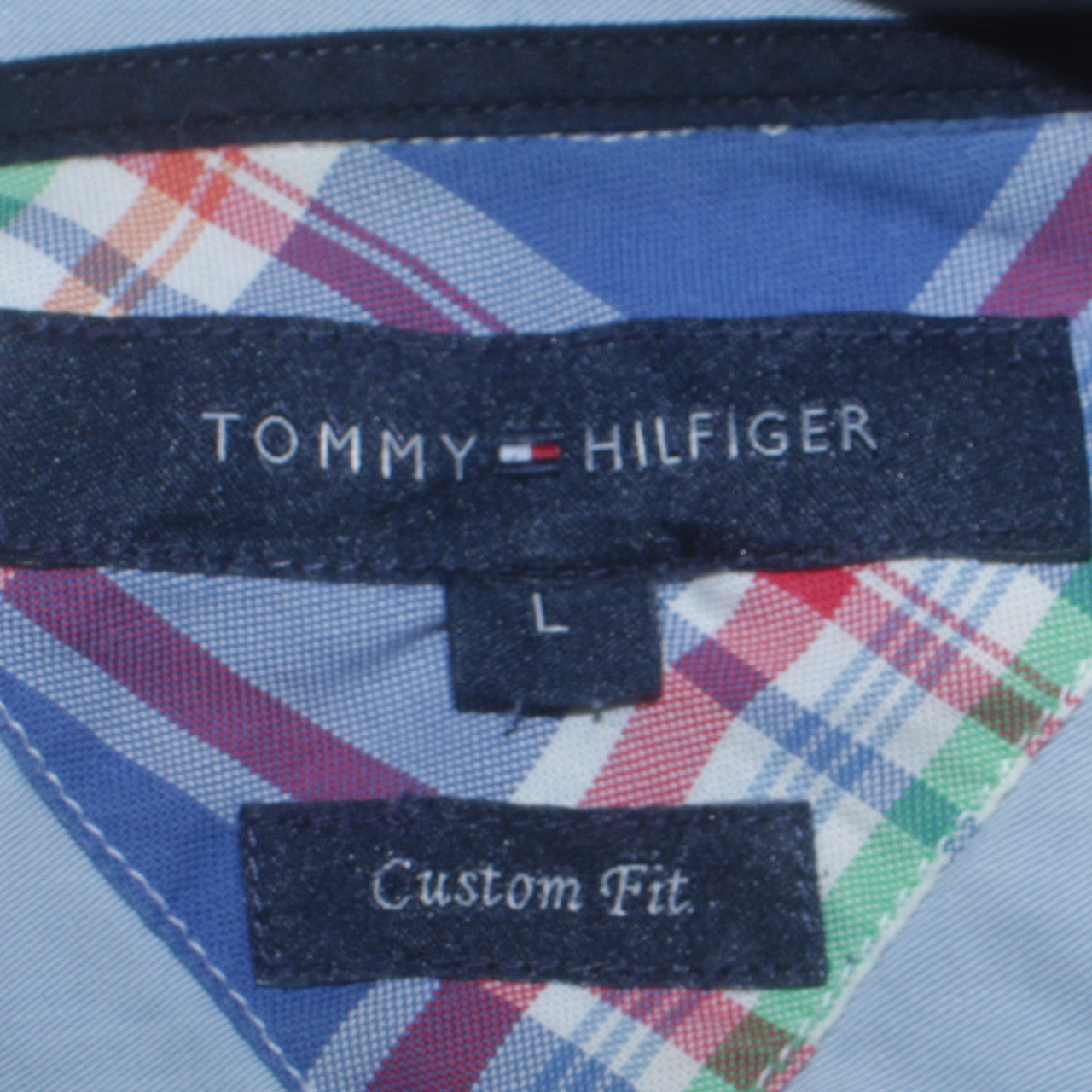 Tommy Hilfiger Men's Blue Plaid Cotton Short Sleeve Shirt L Slim Fit