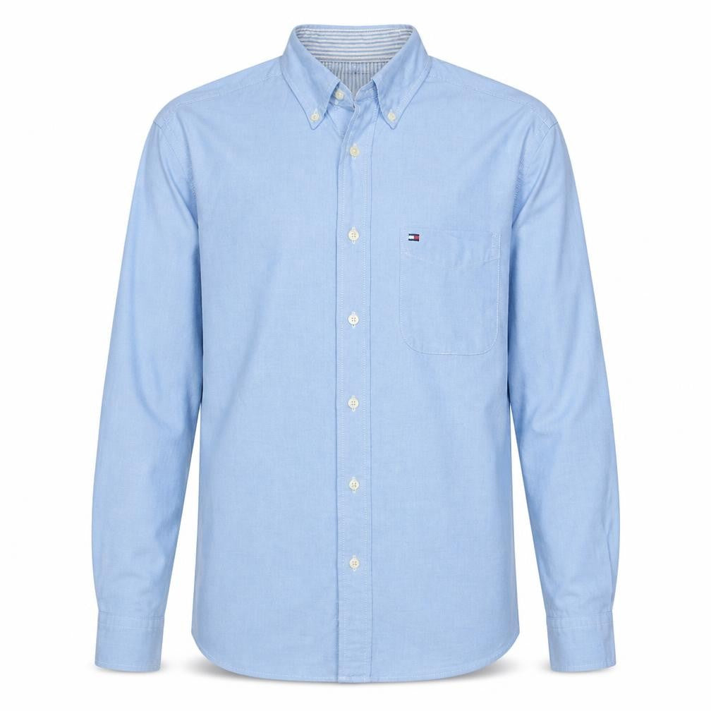 Front view of Tommy Hilfiger Men’s Blue Oxford Button-Down Shirt, size S