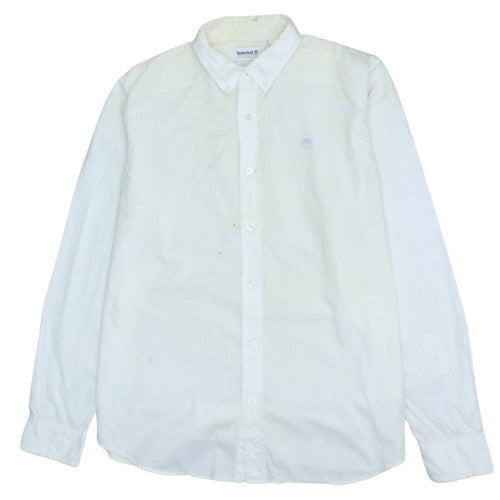 Timberland Men's White Slim Fit Long Sleeve Cotton Button-Up Shirt M