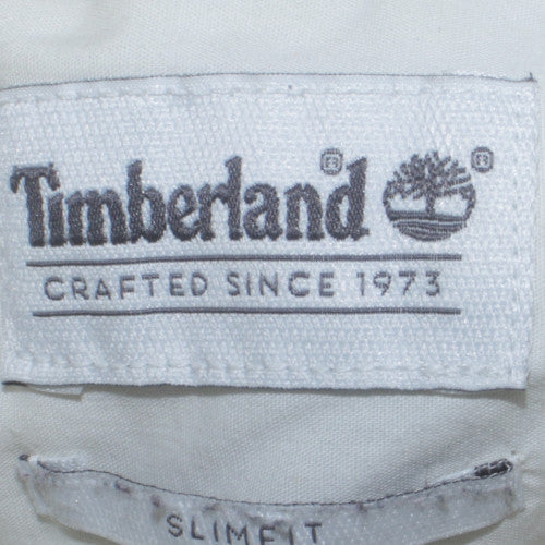 Timberland Men's White Slim Fit Long Sleeve Cotton Button-Up Shirt M
