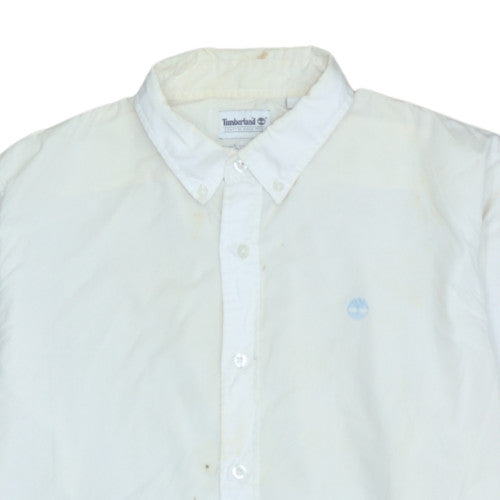Timberland Men's White Slim Fit Long Sleeve Cotton Button-Up Shirt M
