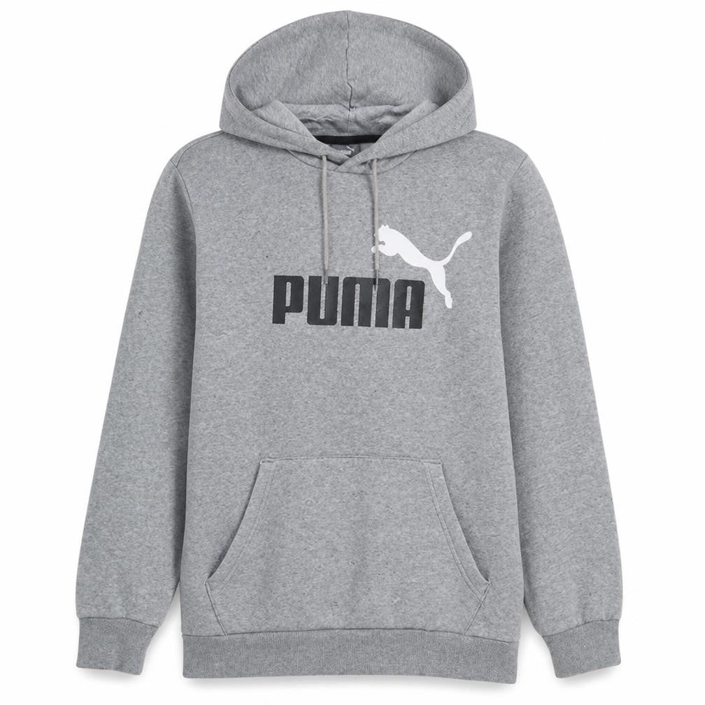 Front view of Puma Men's Grey Hoodie Small Pullover Logo Graphic Sweatshirt