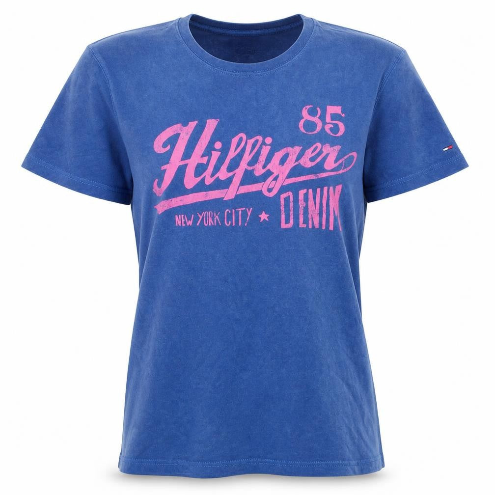 Tommy Hilfiger Women Blue T-Shirt Medium Short Sleeve Cotton