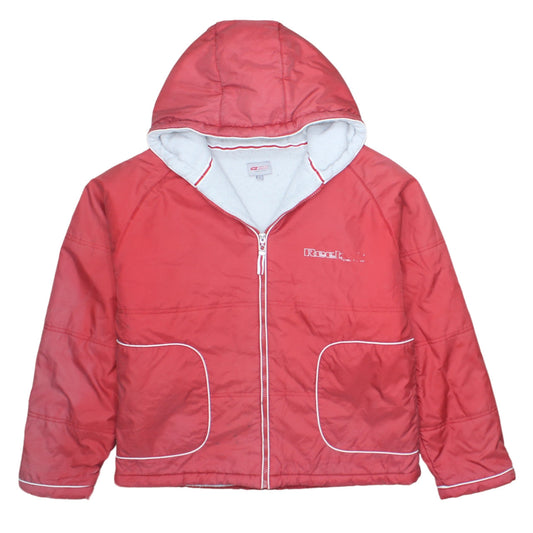 Reebok Womens Red Hooded Puffer Jacket L Full Zip Winter Coat
