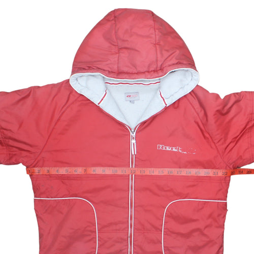 Reebok Womens Red Hooded Puffer Jacket L Full Zip Winter Coat