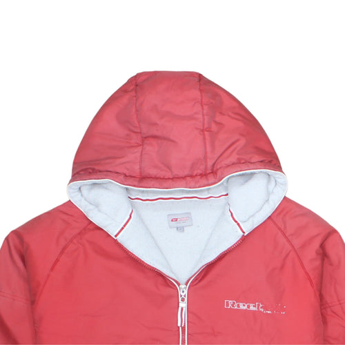 Reebok Womens Red Hooded Puffer Jacket L Full Zip Winter Coat