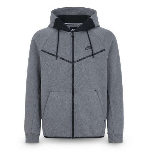 Front view of Nike Men's Grey Full Zip Hoodie, size L, Regular Fit Sportswear