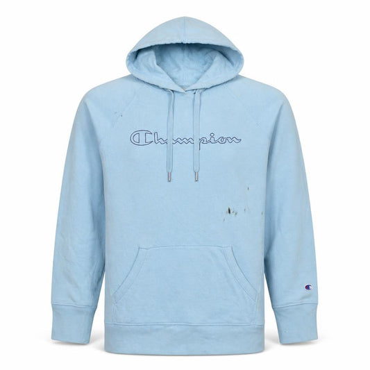 Front view of Champion Men's Blue Pullover Hoodie Medium Embroidered Logo