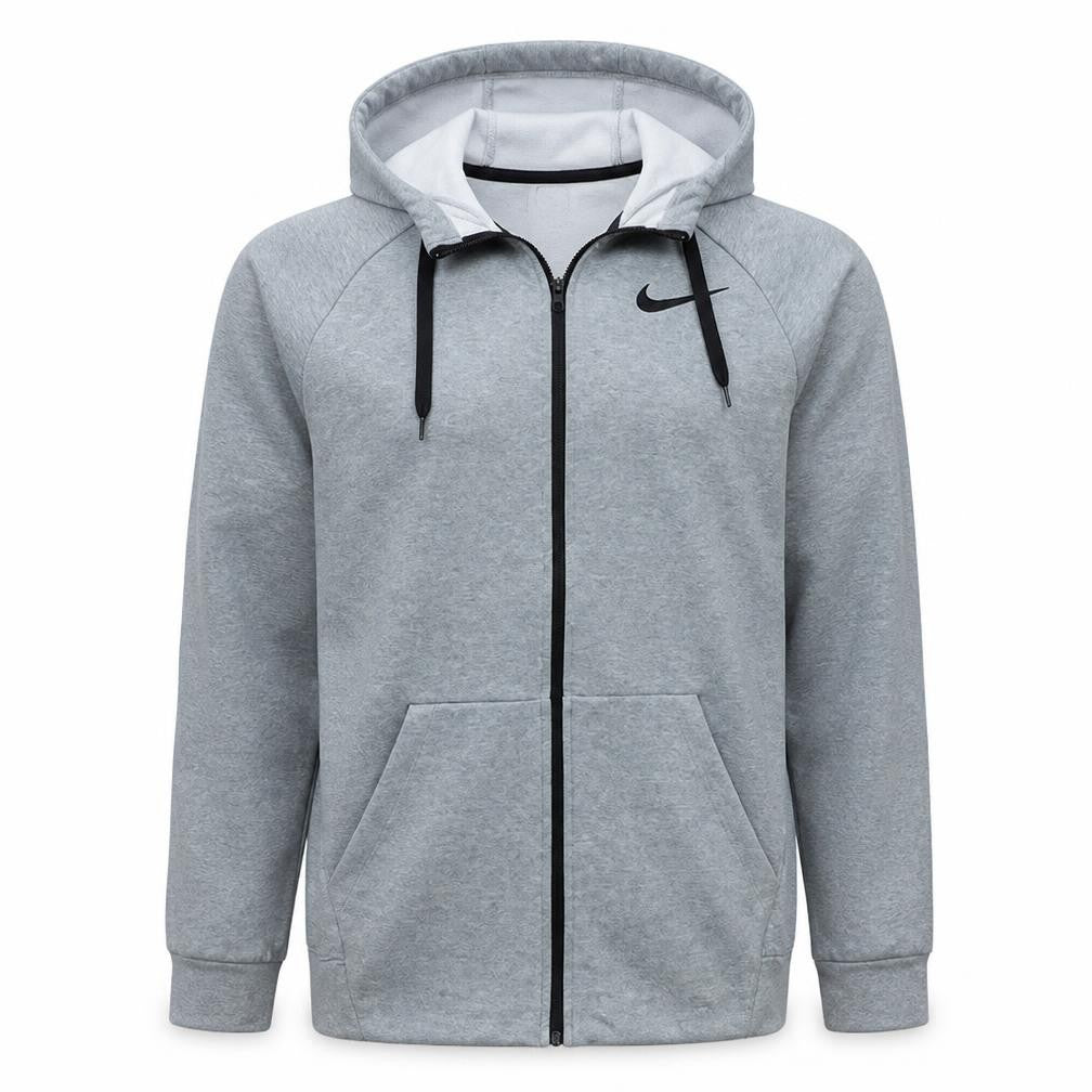Front view of Nike Men's Grey Full Zip Dri-Fit Hoodie, size S