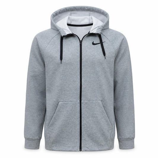 Front view of Nike Men's Grey Full Zip Dri-Fit Hoodie, size S