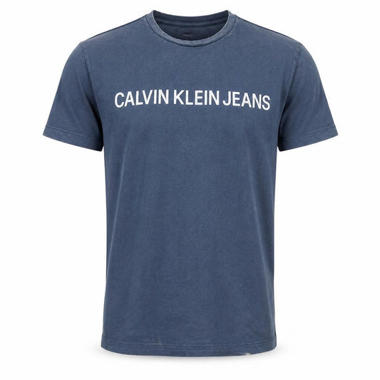 Front view of Calvin Klein Jeans Men's Navy Blue Crew Neck Cotton T-Shirt M