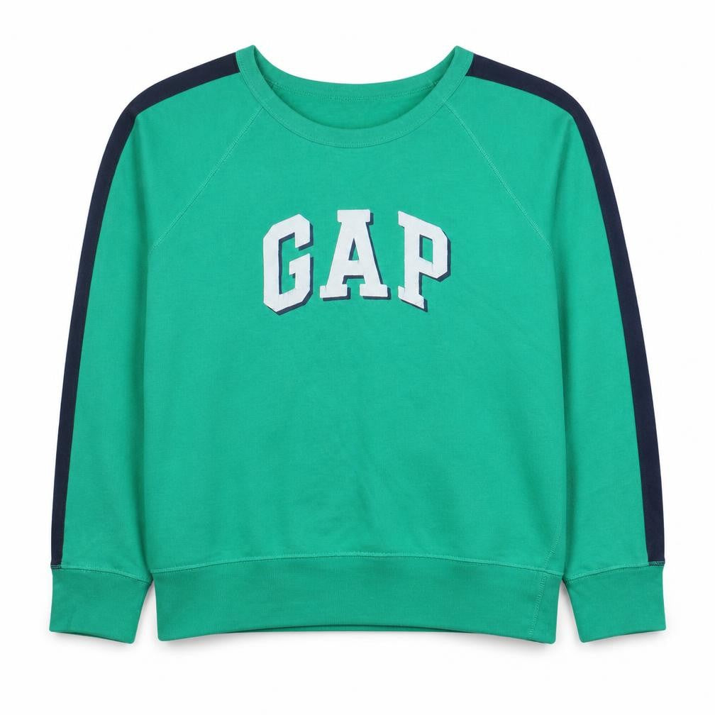 Front view of Gap Women's Green Crew Neck Pullover Sweatshirt XL Logo Print
