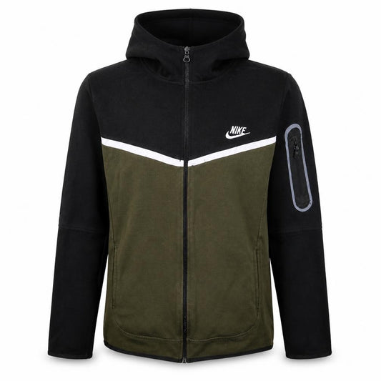Front view of Nike Men's Black Full Zip Hoodie, size S, Colour Block Sportswear
