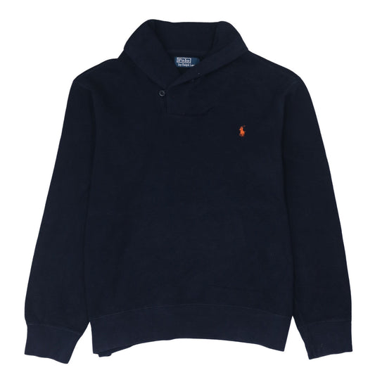 Ralph Lauren Men's Blue Collared Cotton Pullover Jumper Size L