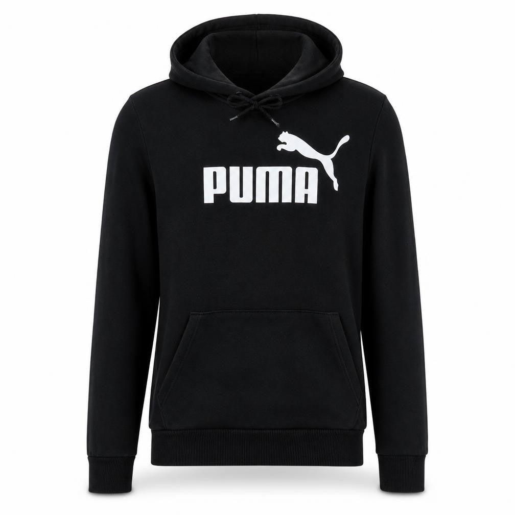 Front view of Puma Men's Black XS Pullover Hoodie Sweatshirt with Logo