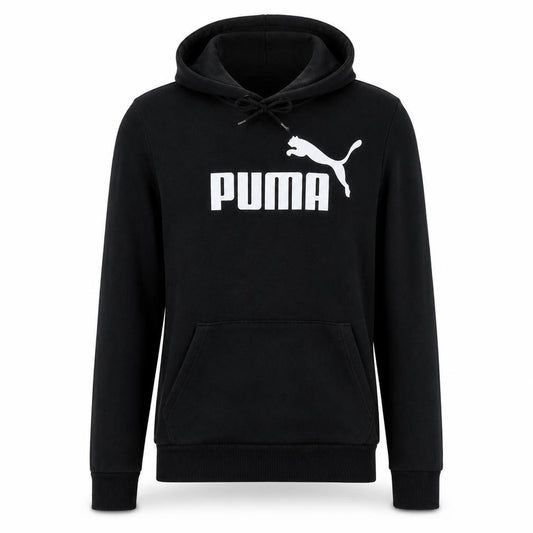 Front view of Puma Men's Black XS Pullover Hoodie Sweatshirt with Logo
