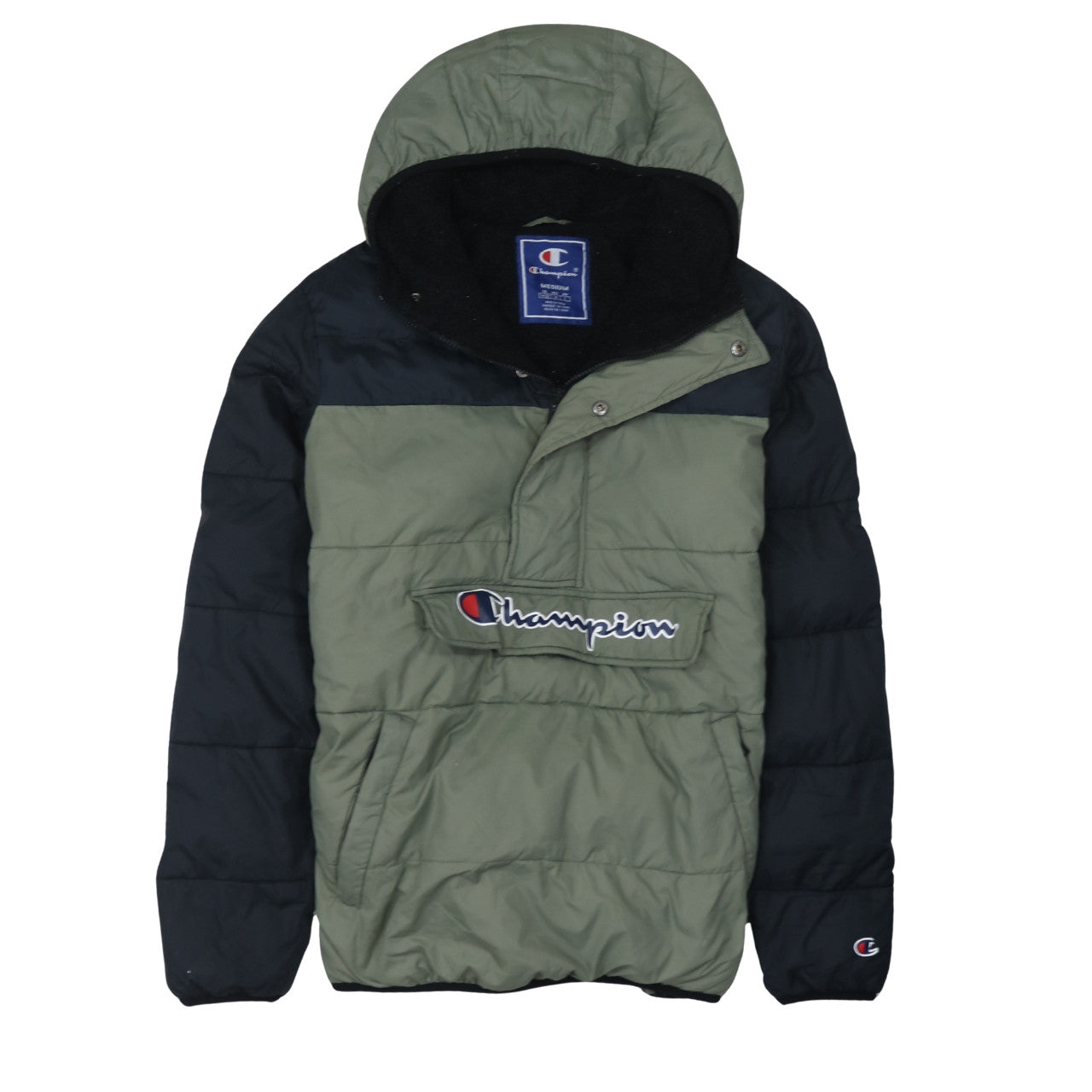 Champion Men's Green Hooded Puffer Jacket Medium