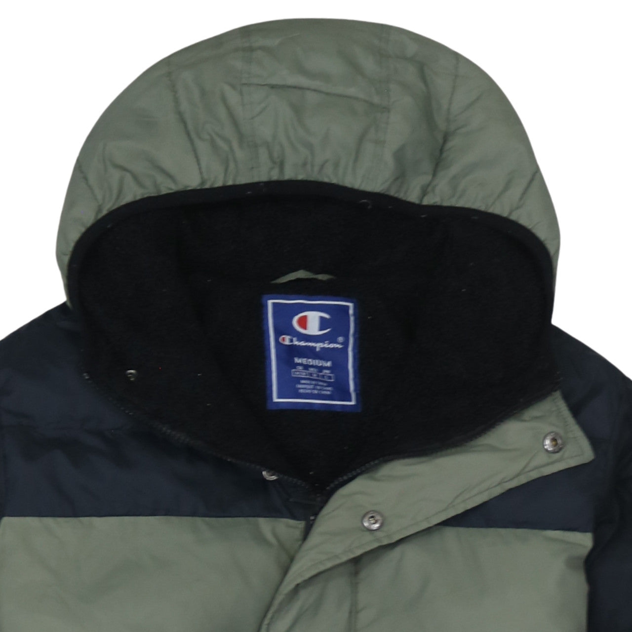 Champion Men's Green Hooded Puffer Jacket Medium