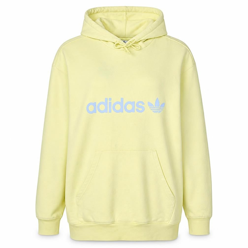 Front view of Adidas women’s yellow hoodie xl pullover hooded sweatshirt