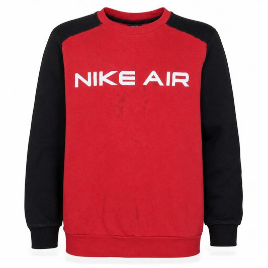 Front view of Nike Air men’s red black crew neck pullover sweatshirt, size M