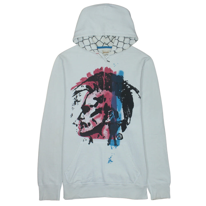 Diesel Womens White XL Pullover Hoodie Graphic Print Cotton Sweatshirt