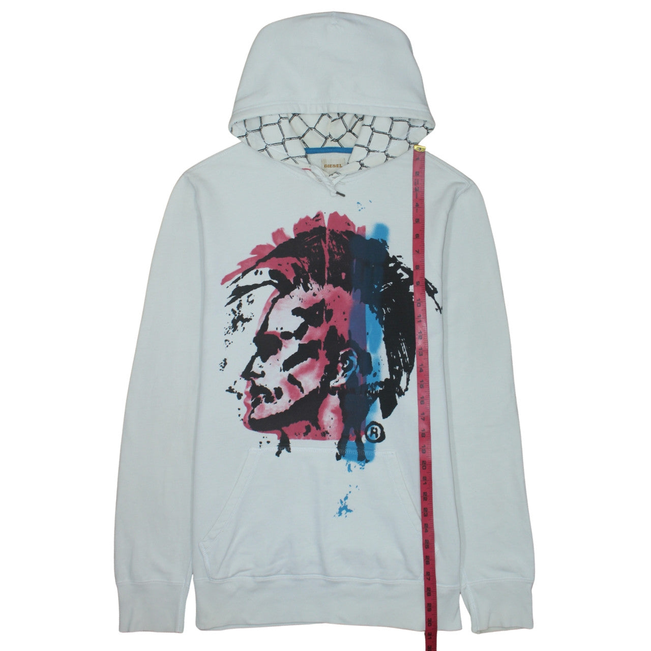 Diesel Womens White XL Pullover Hoodie Graphic Print Cotton Sweatshirt