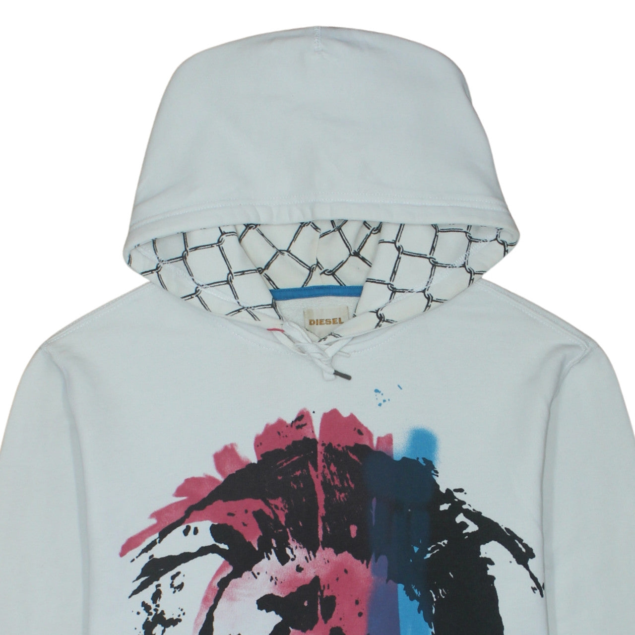 Diesel Womens White XL Pullover Hoodie Graphic Print Cotton Sweatshirt