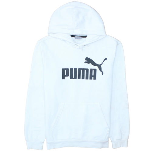 Puma Mens White Small Pullover Hoodie Logo Fleece Sweatshirt