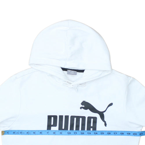 Puma Mens White Small Pullover Hoodie Logo Fleece Sweatshirt