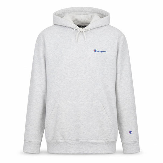 Front view of Champion Men's Grey Pullover Hoodie Medium Classic Fleece Logo