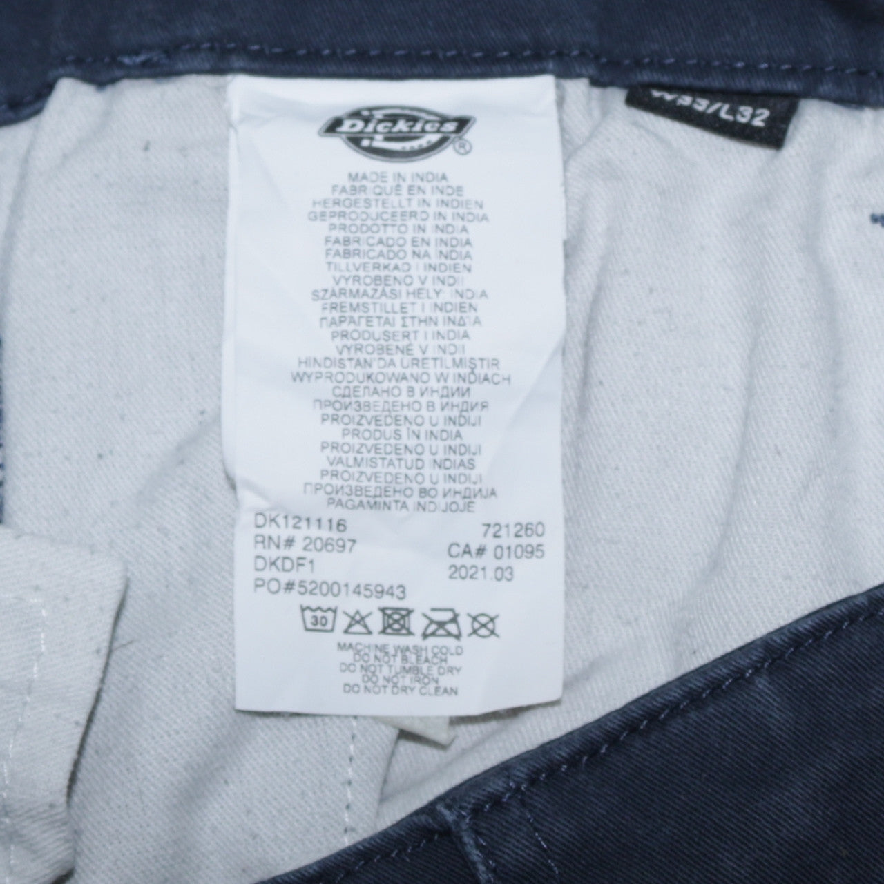 Dickies Men's Blue Chino Trousers 33W 32L Regular Fit Workwear