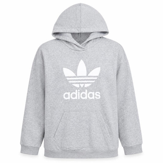 Front view of Adidas women’s grey hoodie pullover sweatshirt, size UK 14, uk