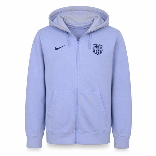 Front view of Nike Men’s Blue Full Zip Hoodie FCB Barcelona Logo, size M