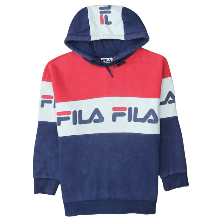Fila Womens Red Blue Logo Hoodie Pullover Cotton Blend Size M