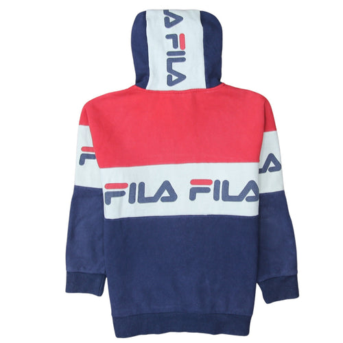 Fila Womens Red Blue Logo Hoodie Pullover Cotton Blend Size M