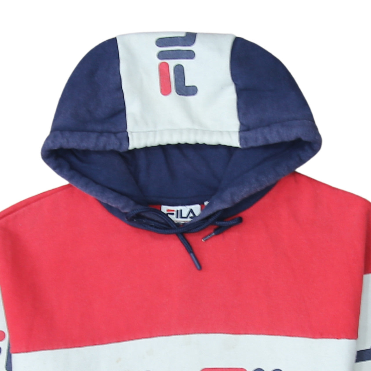 Fila Womens Red Blue Logo Hoodie Pullover Cotton Blend Size M