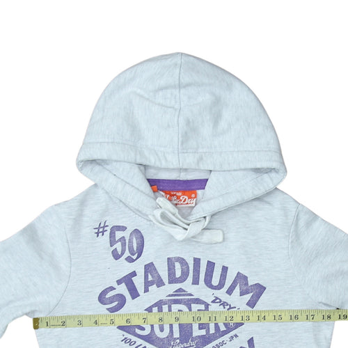 Superdry Womens Grey XS Pullover Hoodie with Purple Logo Print
