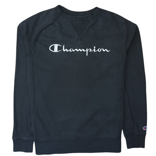 Champion Men's Black Small Crew Neck Embroidered Sweatshirt