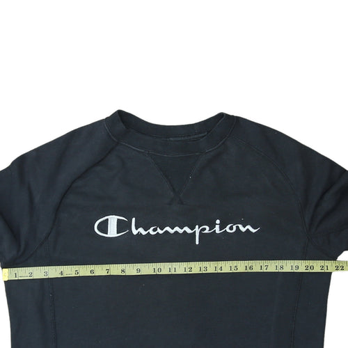 Champion Men's Black Small Crew Neck Embroidered Sweatshirt