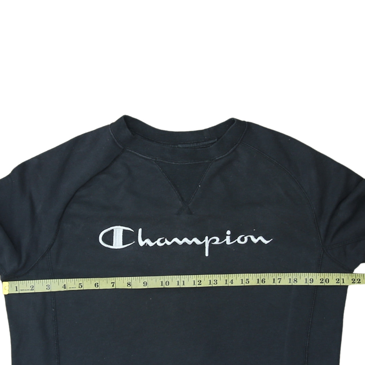 Champion Men's Black Small Crew Neck Embroidered Sweatshirt