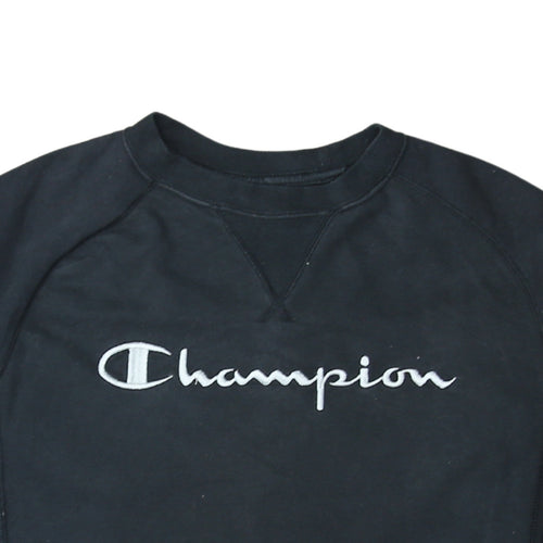 Champion Men's Black Small Crew Neck Embroidered Sweatshirt