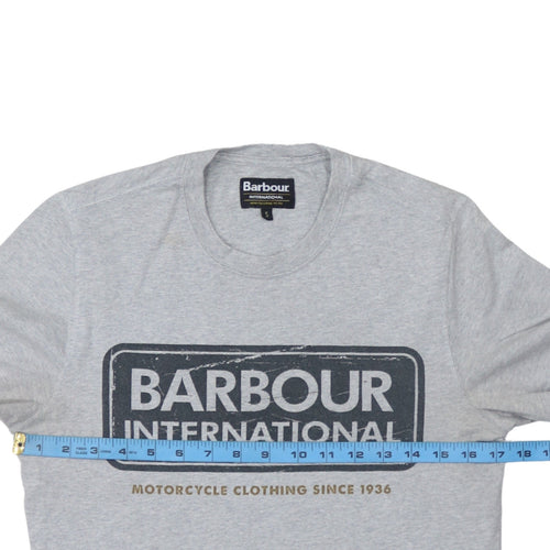 Barbour Women Grey Basic T-Shirt Size S Short Sleeve Cotton