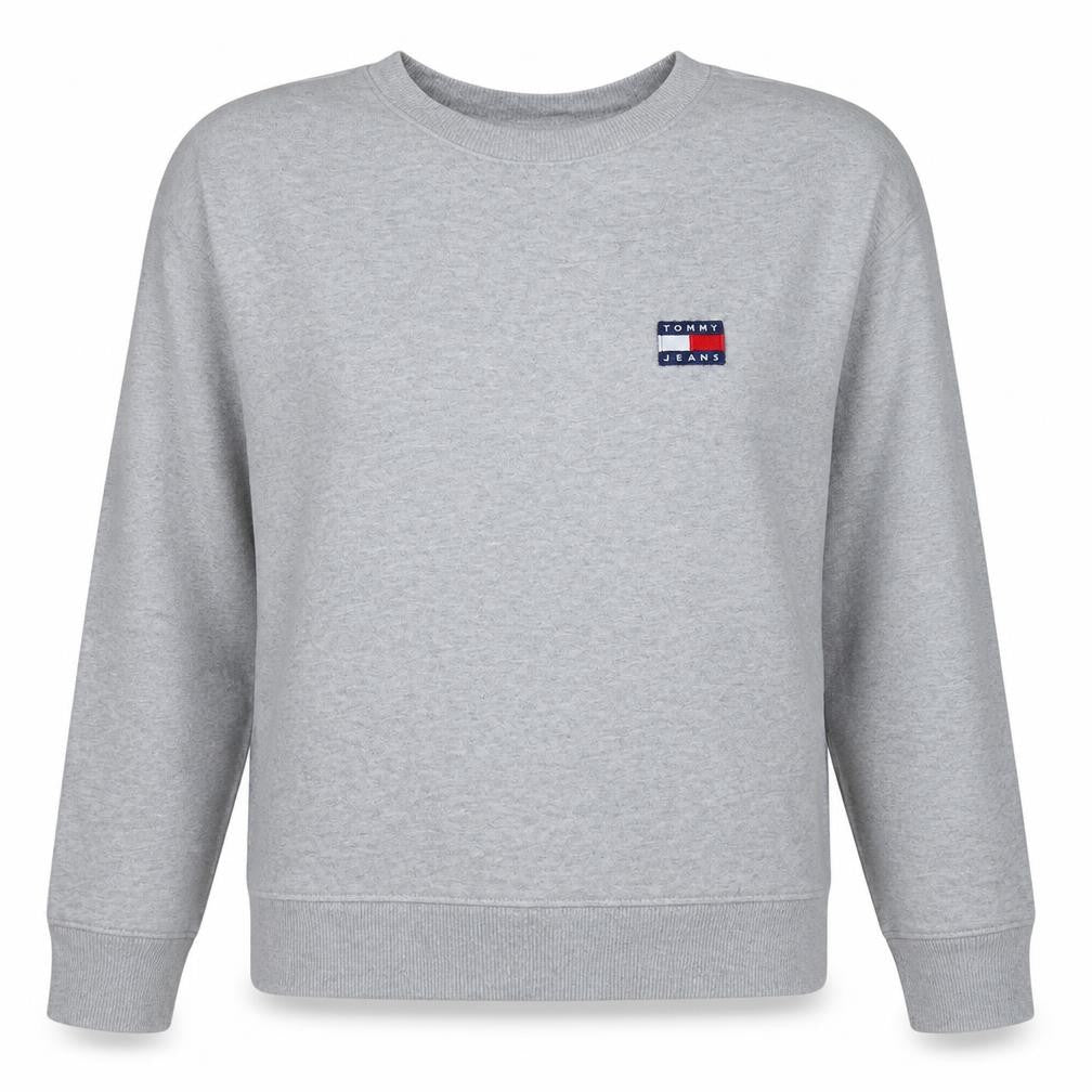 Front view of Tommy Jeans Women's Grey Cotton Crew Neck Sweatshirt, size S