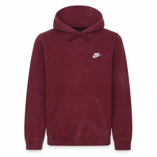 Front view of Nike Men's Red Pullover Hoodie Small Logo Fleece Sweatshirt