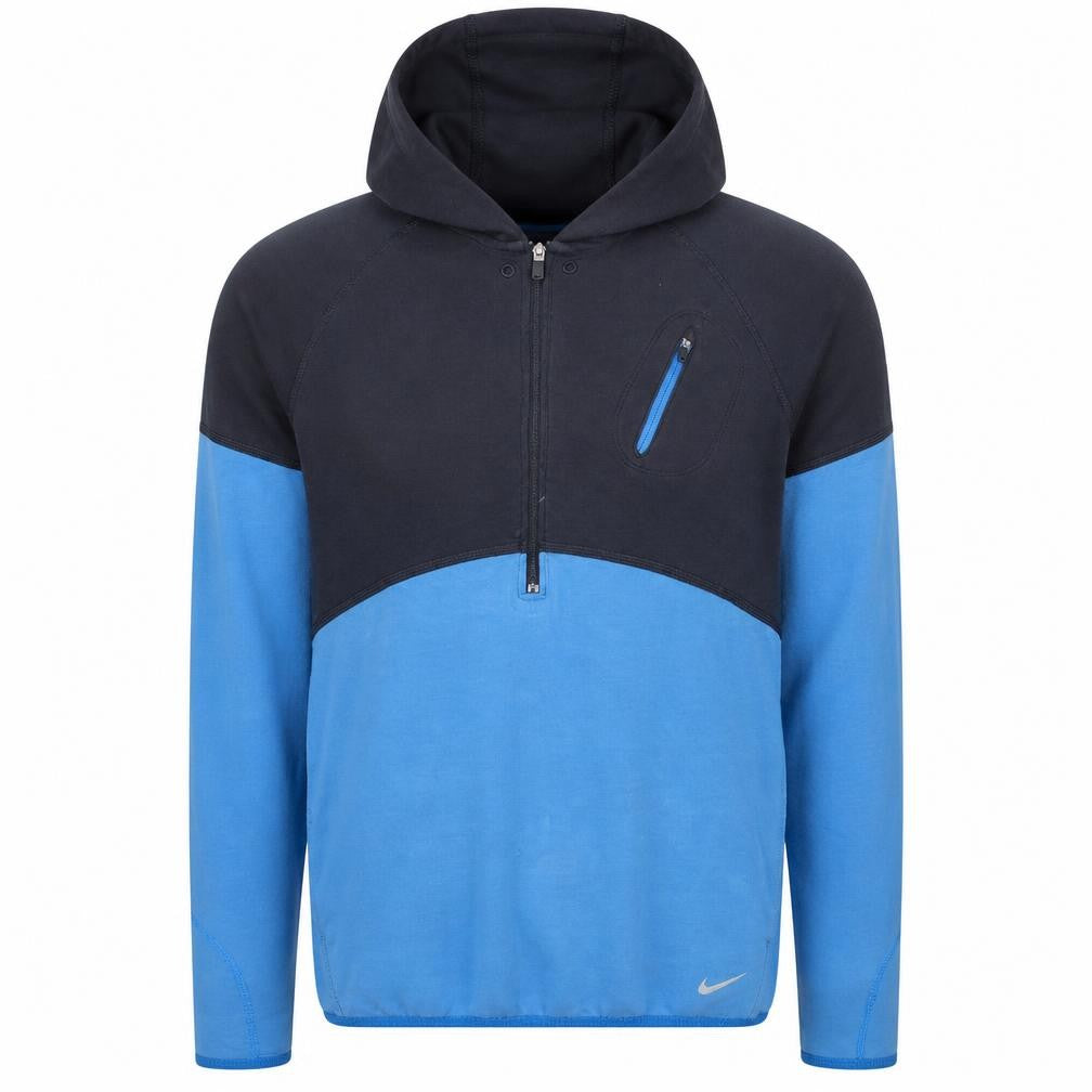 Front view of Nike Men's Blue Black 1/4 Zip Pullover Hoodie, size M