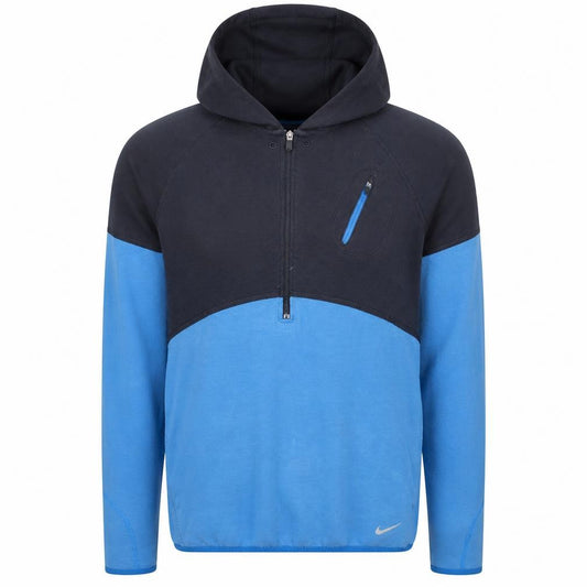 Front view of Nike Men's Blue Black 1/4 Zip Pullover Hoodie, size M