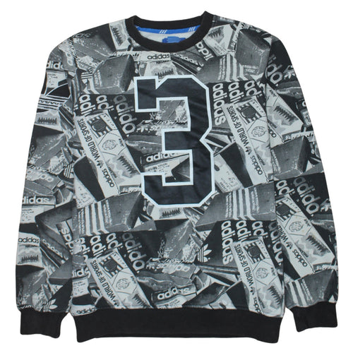 adidas Men's Black Graphic Print Pullover Sweatshirt M