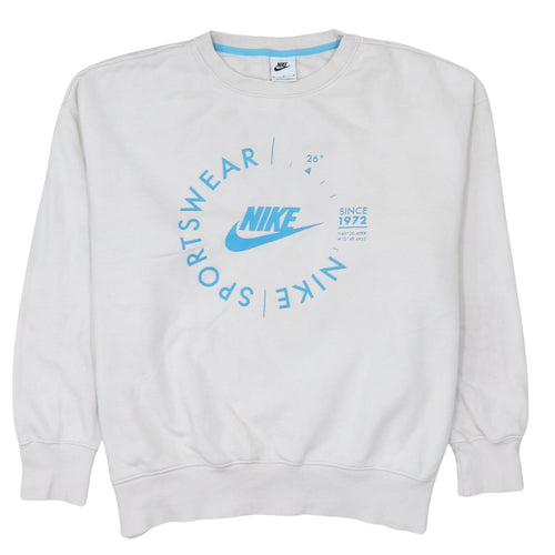 Nike Mens White Medium Pullover Crew Neck Graphic Sweatshirt